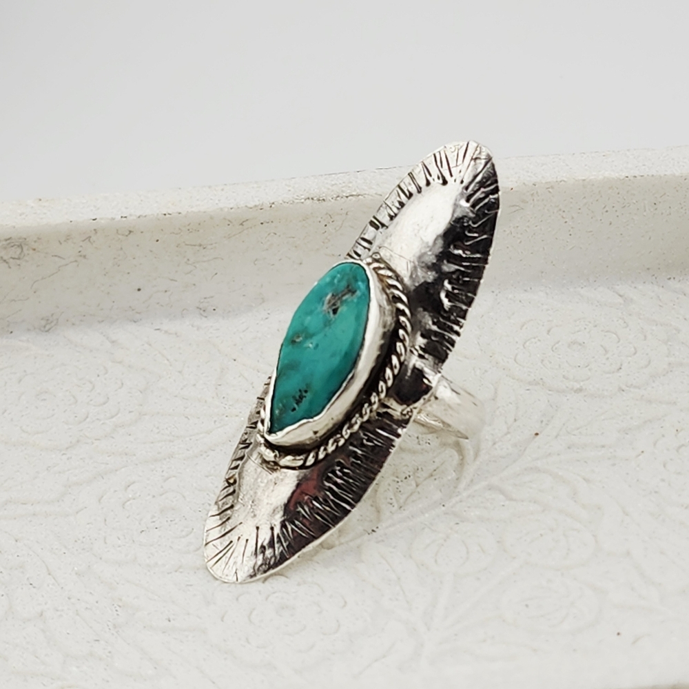 TURQUOISE SADDLE STTLE RING HANDMADE IN STERLING SILVER SIZE 11.75 - Picture 6 of 13
